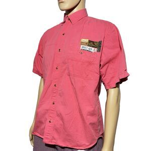 Vintage Bugle Boy Shirt Men's Medium Pink Button Up Short Sleeve 90s Casual EUC